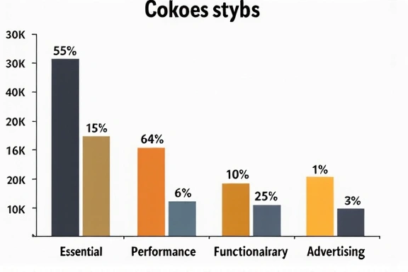 Gráfico de barras mostrando el uso de diferentes tipos de cookies en un sitio web.